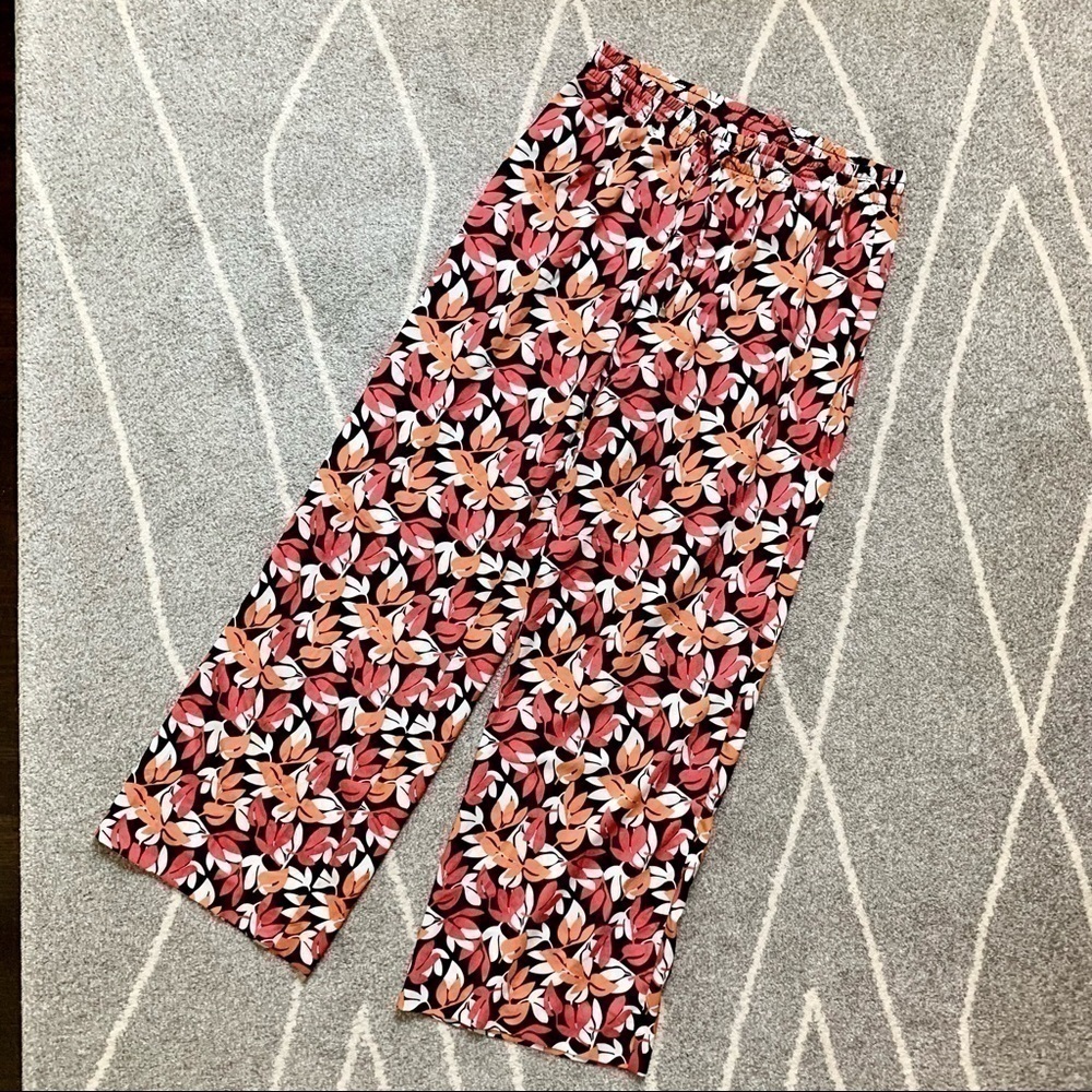 Calvin Klein Pink Orange Leaf Print Wide Leg Pants